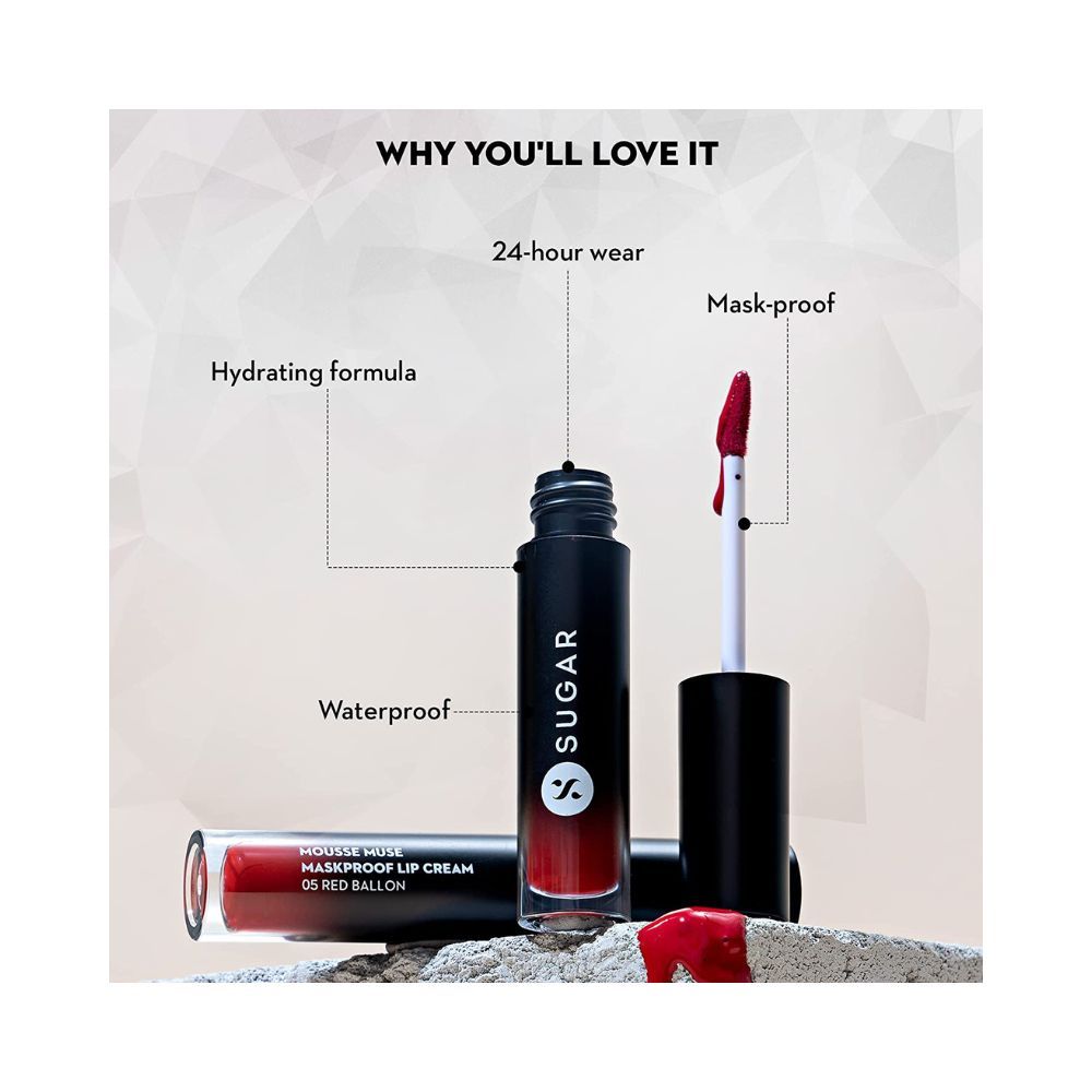 SUGAR Cosmetics Mousse Muse Maskproof Lip Cream Lipstick - 03 Red Square | Waterproof | Last More than 24 Hrs