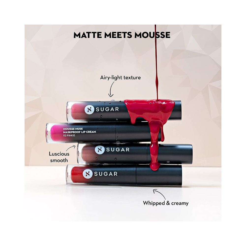 SUGAR Cosmetics Mousse Muse Maskproof Lip Cream Lipstick - 03 Red Square | Waterproof | Last More than 24 Hrs