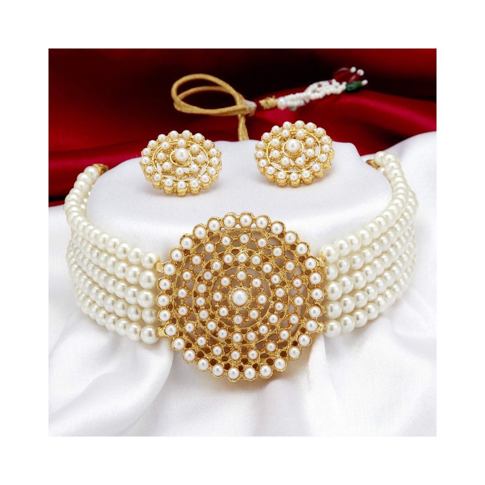 Sukkhi Adorable Gold Plated Pearl Choker Necklace Set for Women