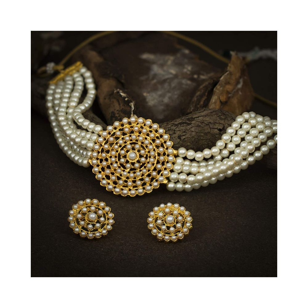 Sukkhi Adorable Gold Plated Pearl Choker Necklace Set for Women