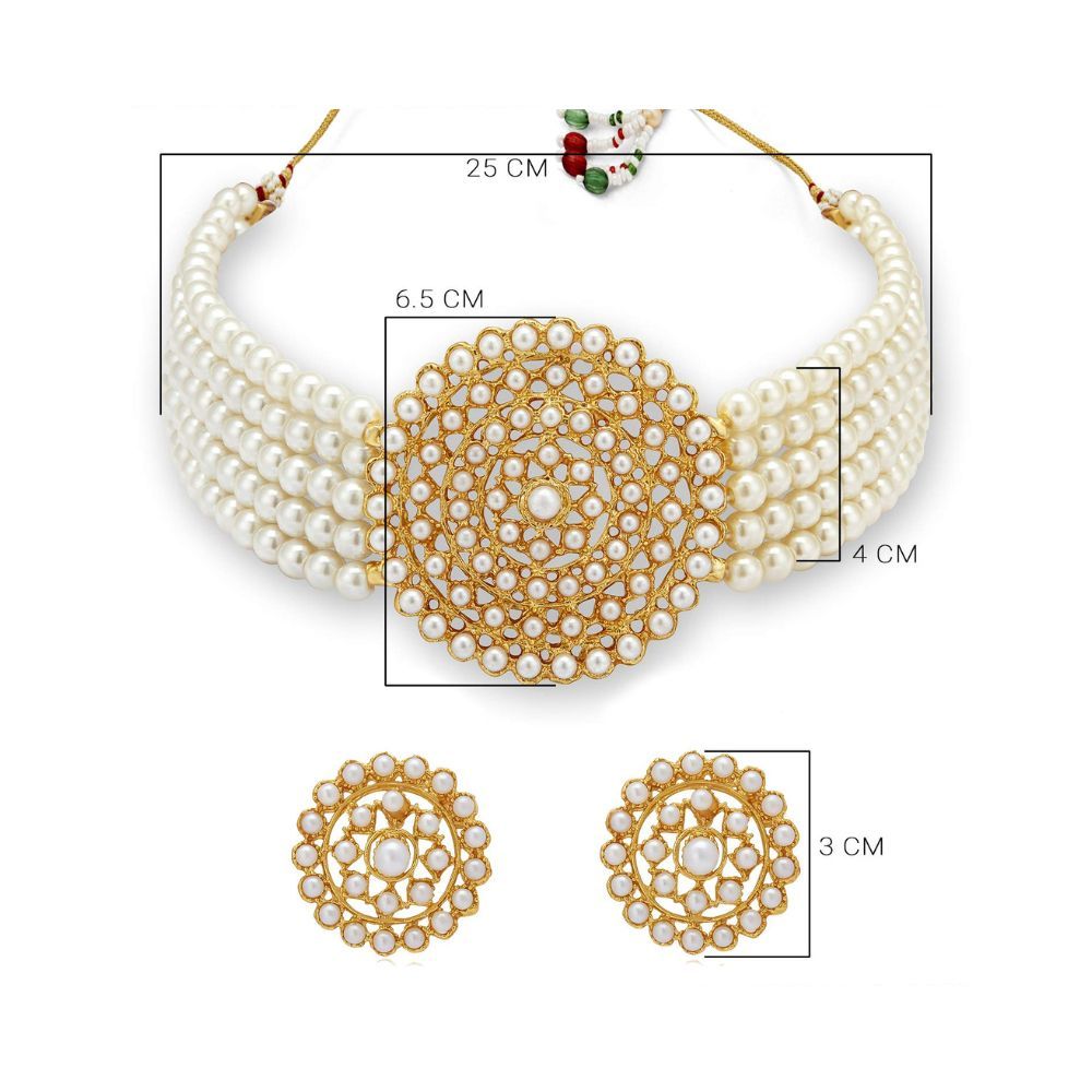 Sukkhi Adorable Gold Plated Pearl Choker Necklace Set for Women