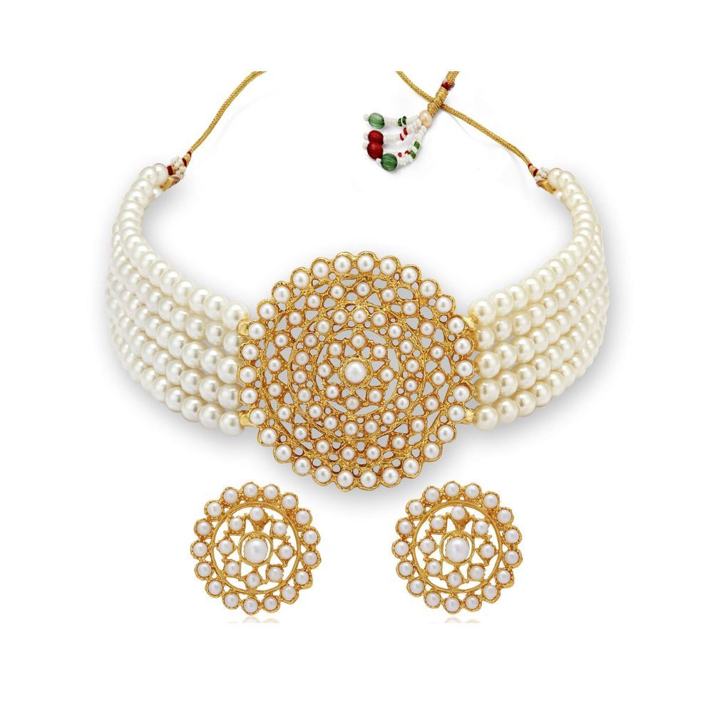 Sukkhi Adorable Gold Plated Pearl Choker Necklace Set for Women