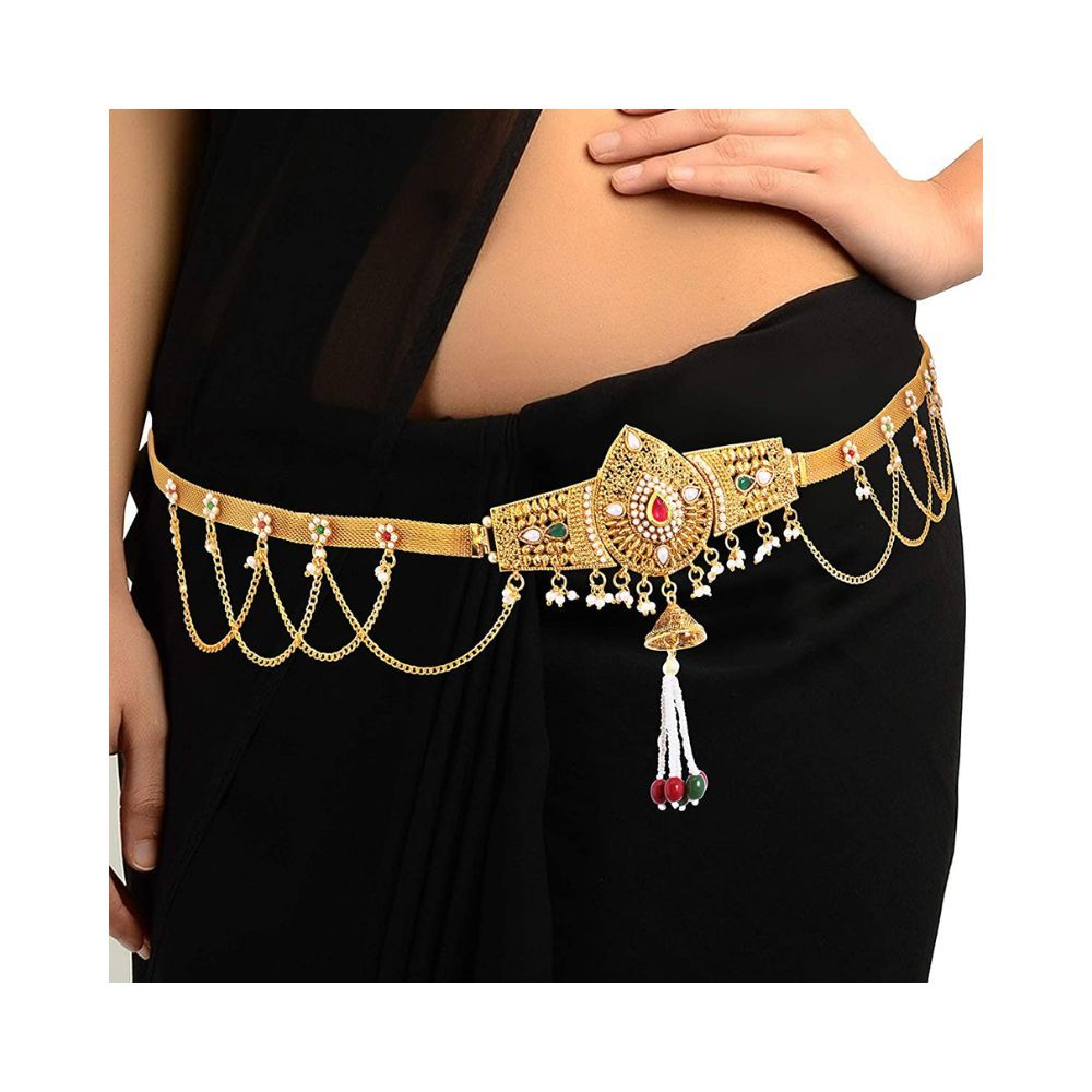 Sukkhi Alluring Pearl Gold Plated Kamarband for Women, Free Size (KB71865GLDPJ092017_Mar21)