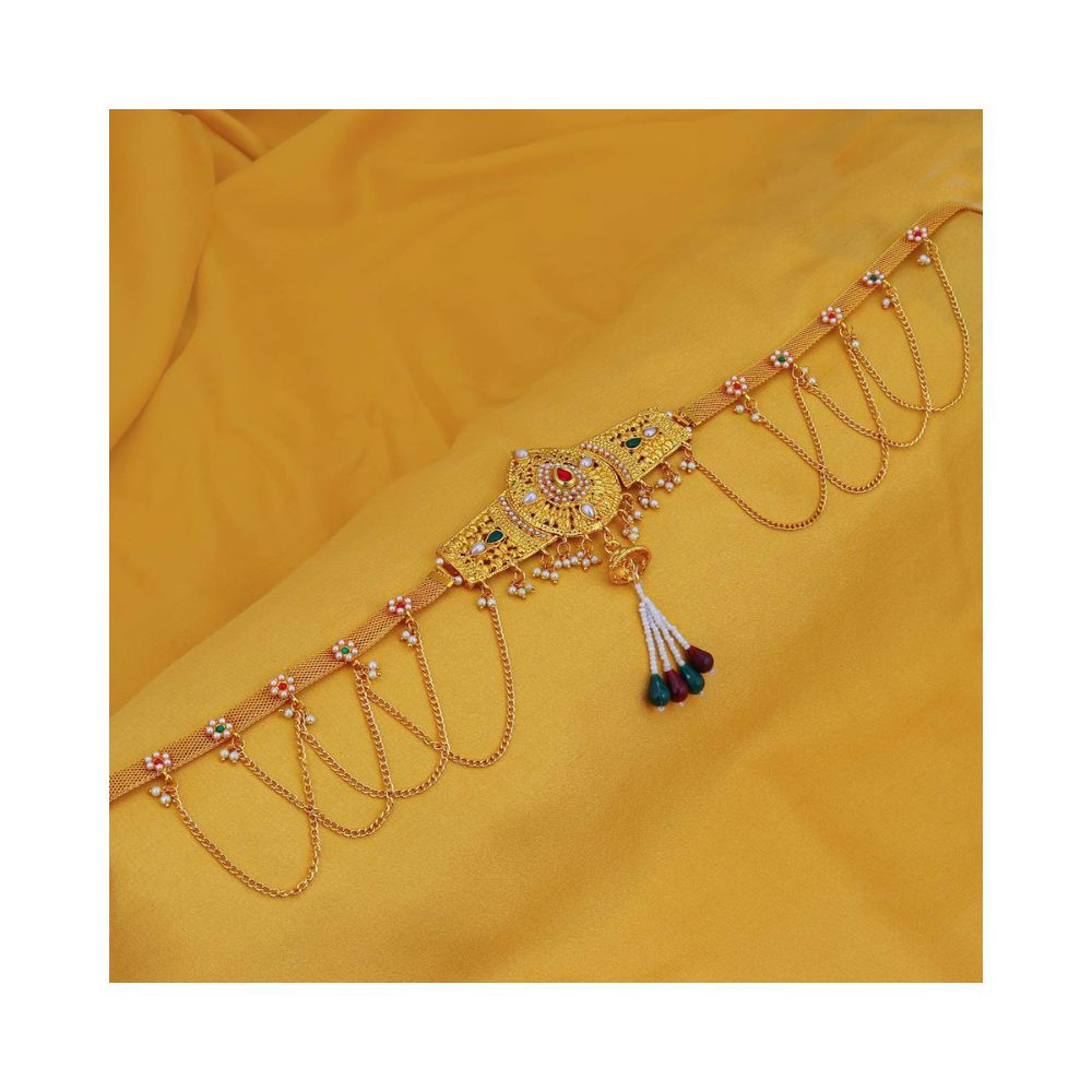 Sukkhi Alluring Pearl Gold Plated Kamarband for Women, Free Size (KB71865GLDPJ092017_Mar21)
