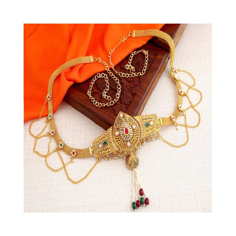 Sukkhi Alluring Pearl Gold Plated Kamarband for Women, Free Size (KB71865GLDPJ092017_Mar21)