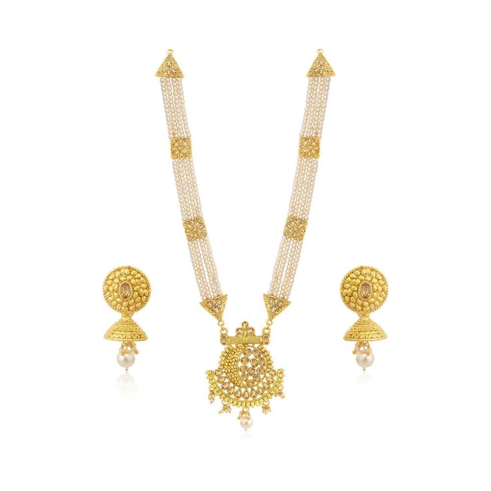 Sukkhi Classic LCT Gold Plated Wedding Jewellery Pearl Long Haram Necklace Set For Women (N83782)