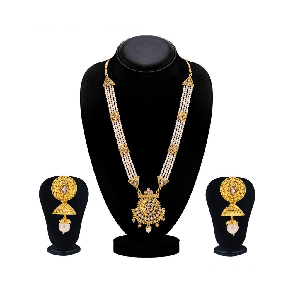 Sukkhi Classic LCT Gold Plated Wedding Jewellery Pearl Long Haram Necklace Set For Women (N83782)