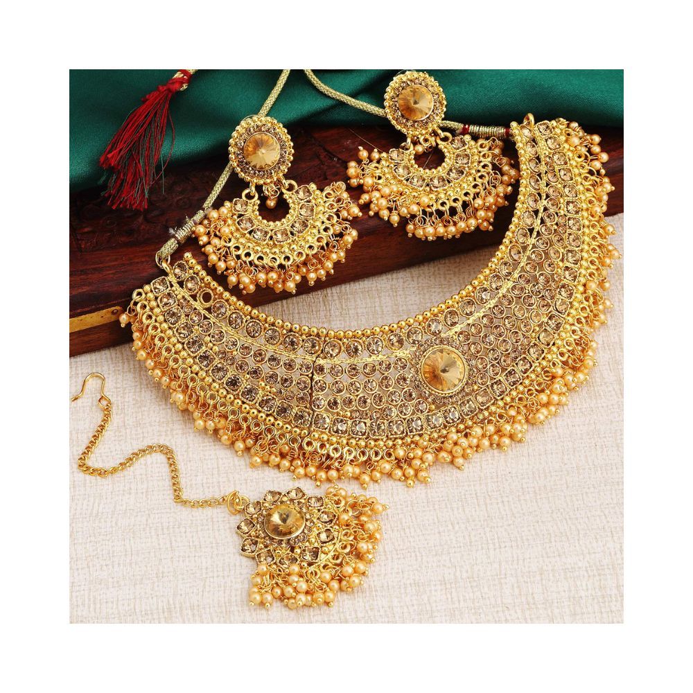 Sukkhi Glamorous Gold Plated Choker Necklace Set Combo for Women