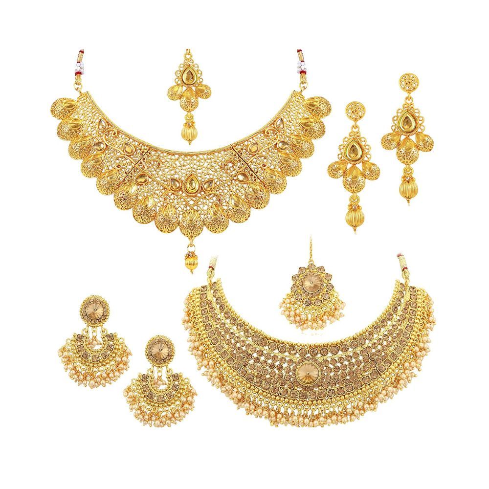 Sukkhi Glamorous Gold Plated Choker Necklace Set Combo for Women