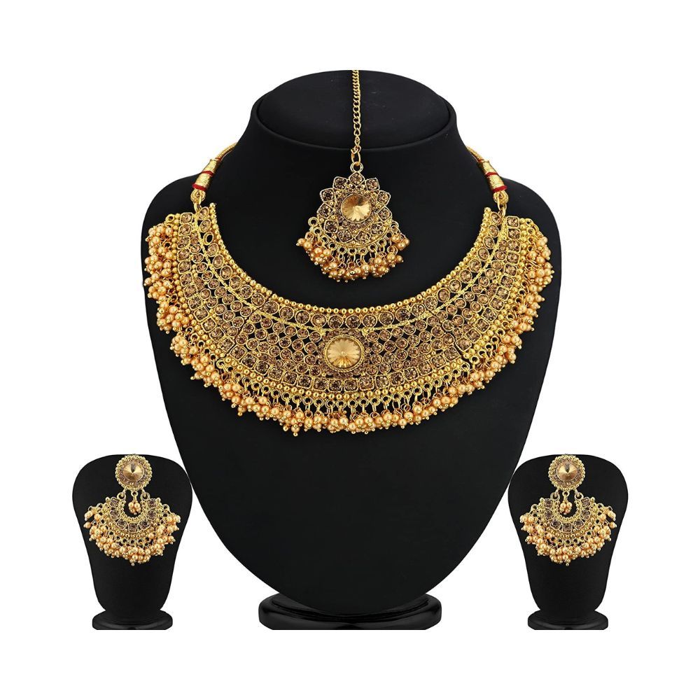 Sukkhi Glamorous Gold Plated Choker Necklace Set Combo for Women