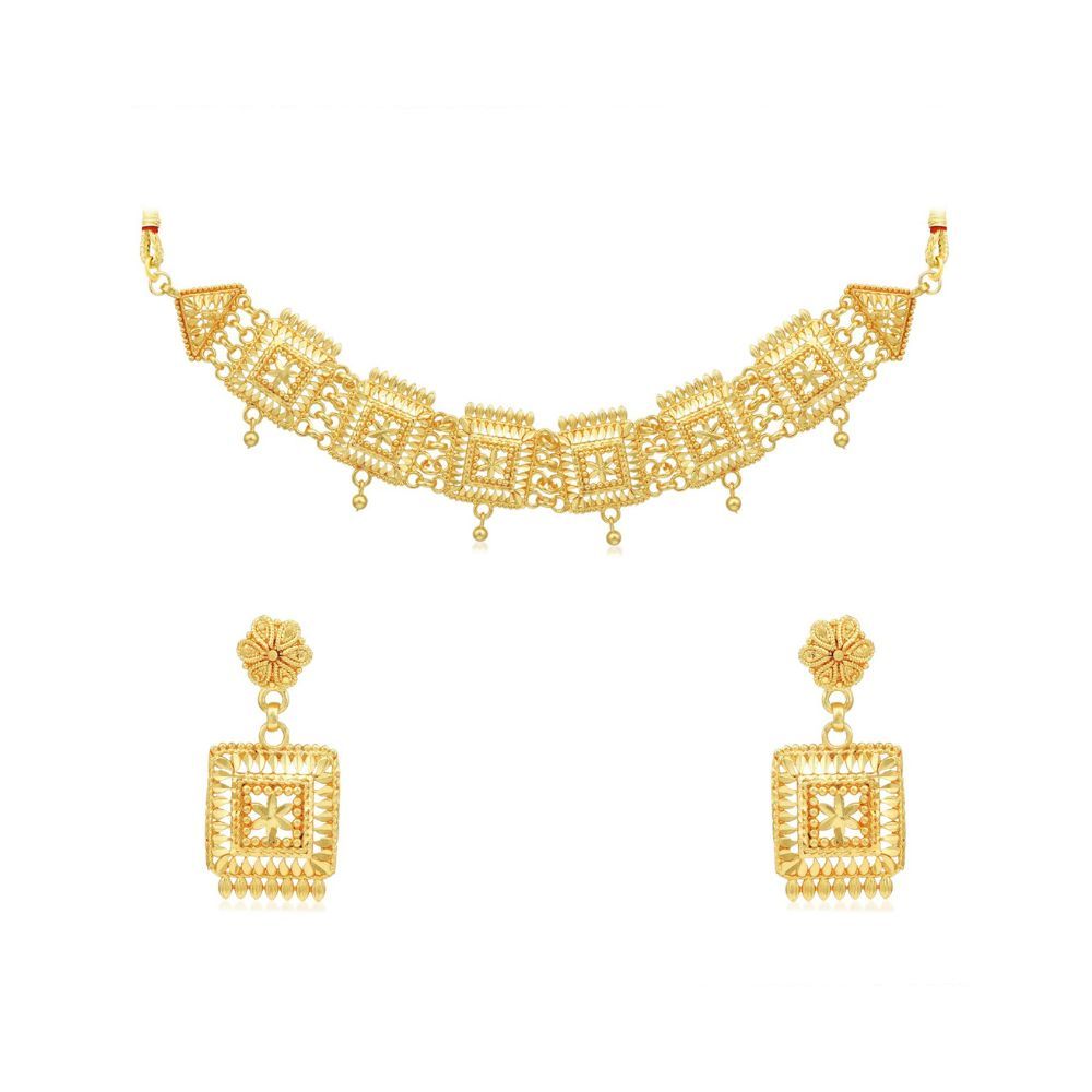 Sukkhi Glittery 24 Carat Gold Plated Choker Necklace Set for Women (SKR67360)