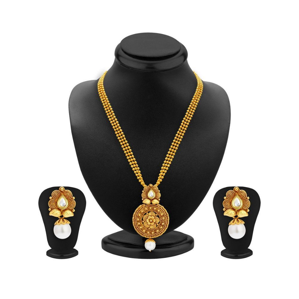 Sukkhi Graceful Pearl Gold Plated Wedding Jewellery Kundan Necklace Set For Women (2581NKDP450)