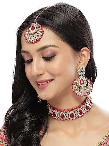 Sukkhi Incredible Drop Shaped Rani Pink Kundan Beads Choker