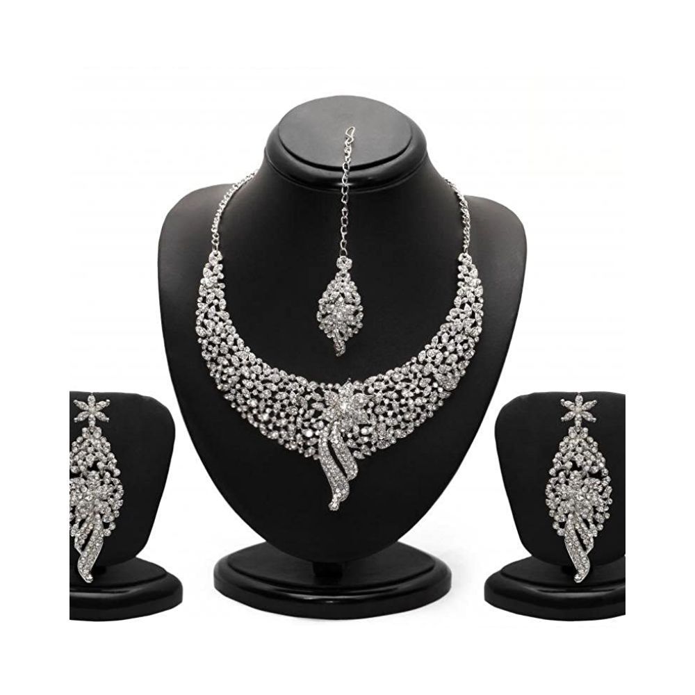 Sukkhi Sleek Rhodium plated AD Stone Necklace Set for Women