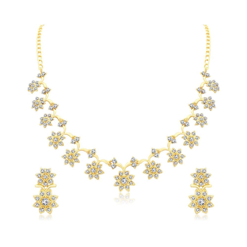 Sukkhi Sparkling Gold Plated Wedding Jewellery Austrian Diamond Set of 4 Necklace Combo for Women (SKR48715)