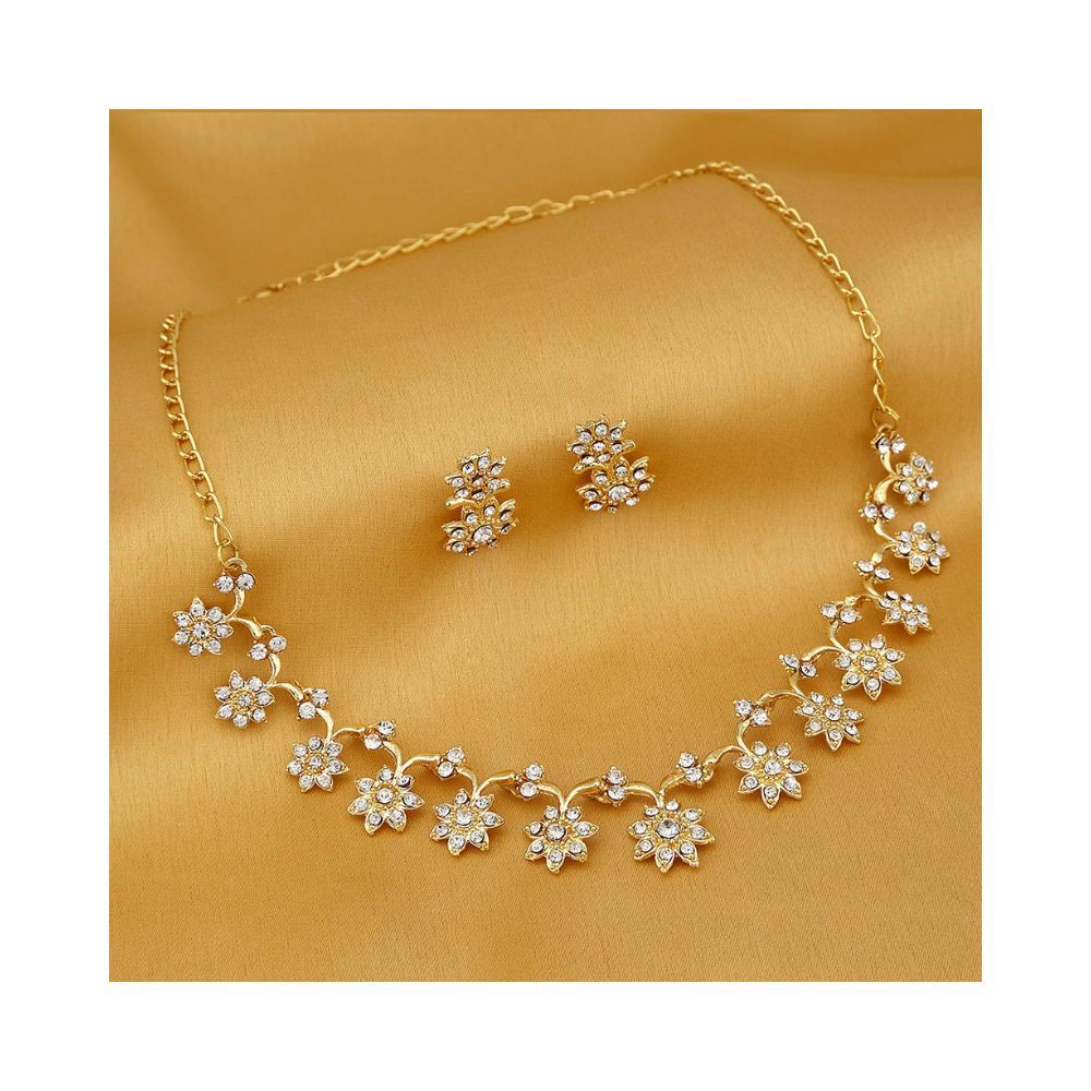 Sukkhi Sparkling Gold Plated Wedding Jewellery Austrian Diamond Set of 4 Necklace Combo for Women (SKR48715)