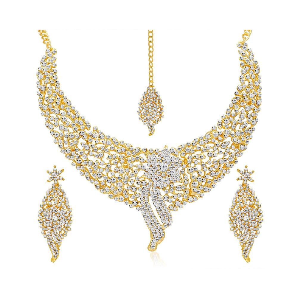 Sukkhi Sparkling Gold Plated Wedding Jewellery Austrian Diamond Set of 4 Necklace Combo for Women (SKR48715)
