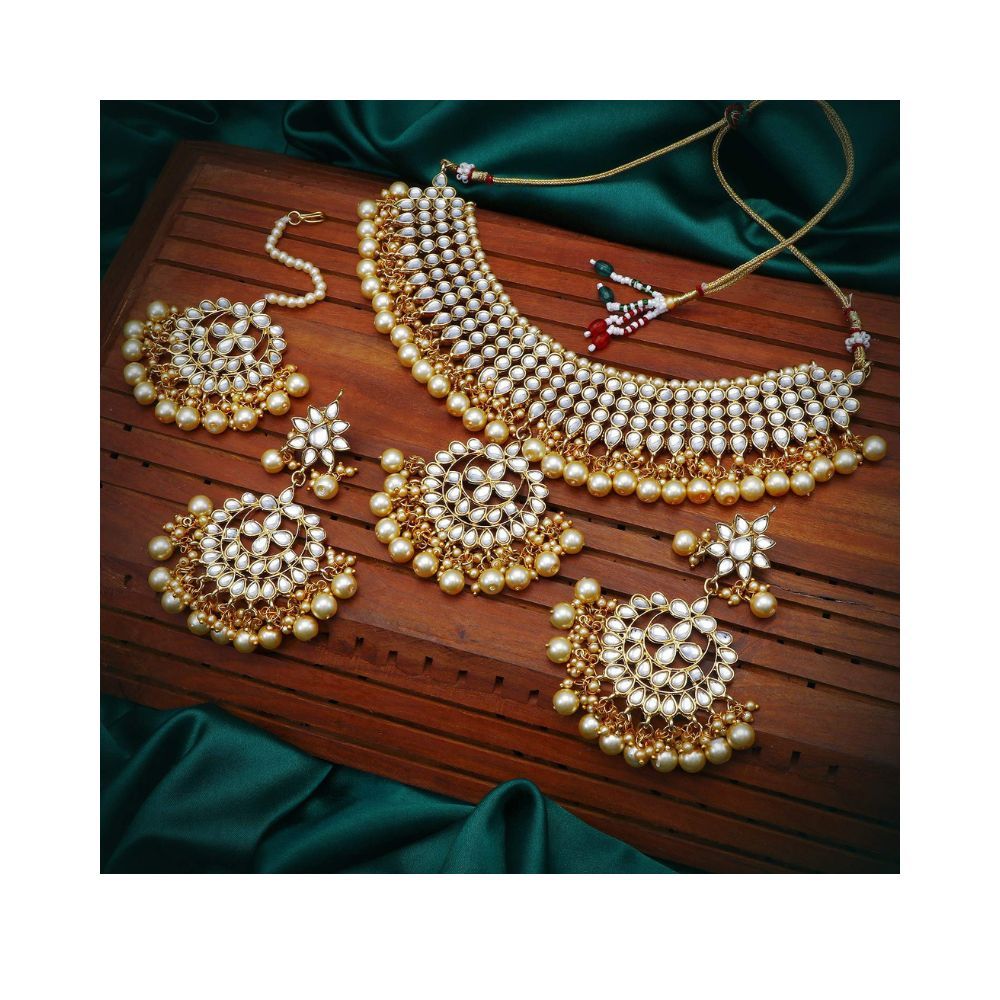 Sukkhi Trendy Kundan Gold Plated Wedding Jewellery Pearl Choker Necklace Set for Women (N73544)