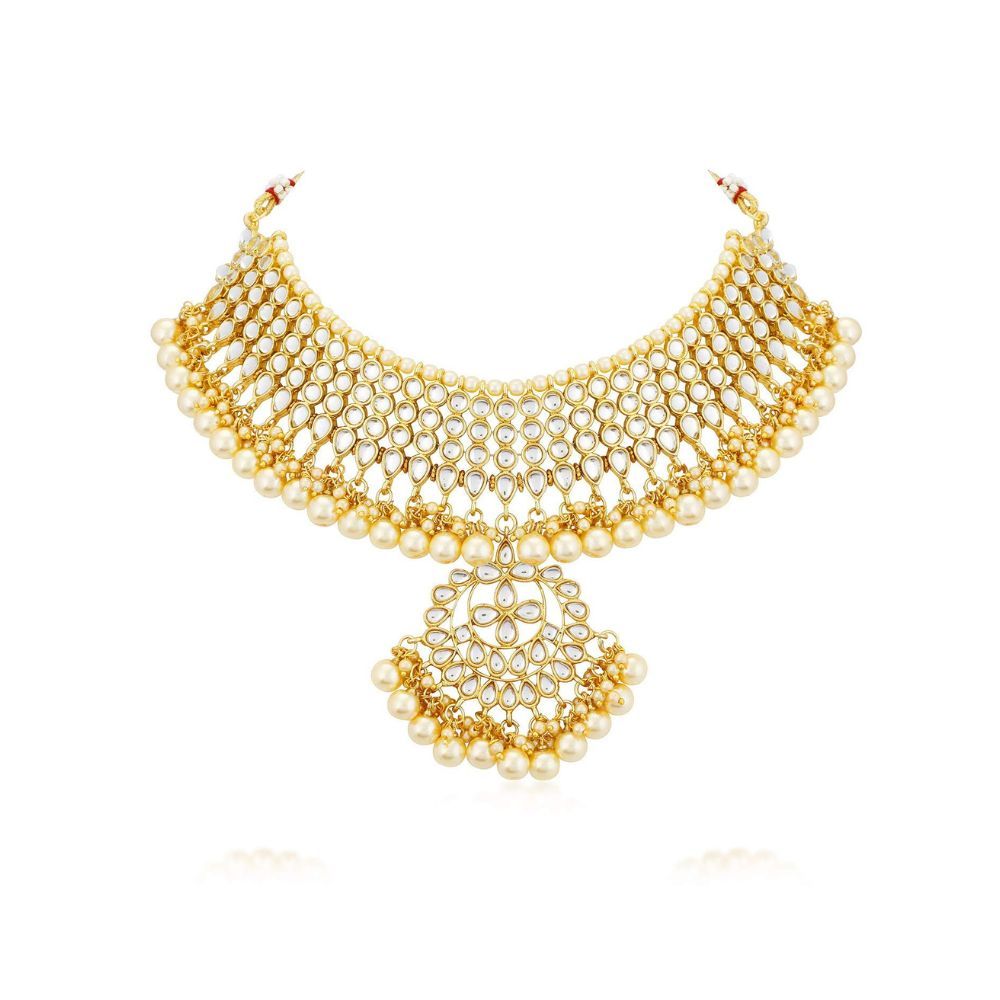 Sukkhi Trendy Kundan Gold Plated Wedding Jewellery Pearl Choker Necklace Set for Women (N73544)