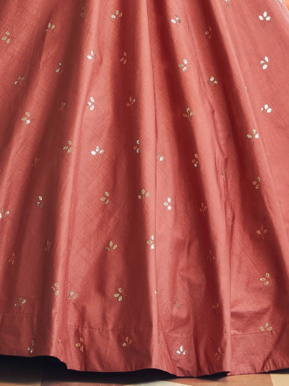 Sumptuous Burnt Orange Sequins Work Cotton Gown With Jacket
