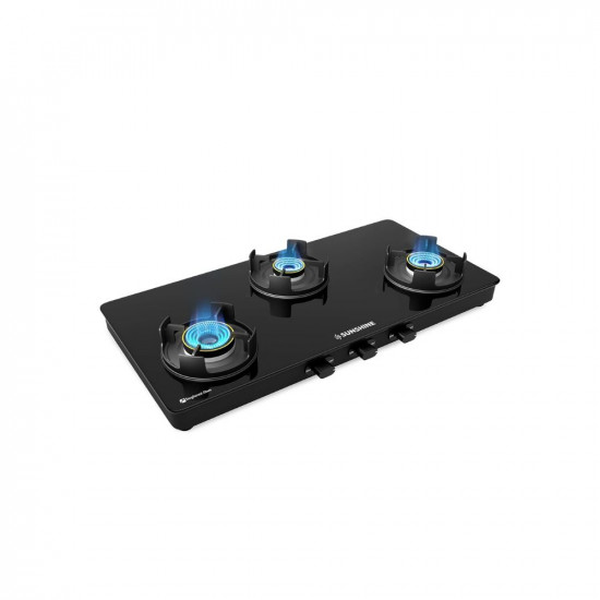 Sunshine Regal Pro Gas Stove Toughened Glass Cooktop Manual Ignition| Stainless Steel Frame | ISI Certified | 2 Years General Warranty (Burner, Gas Valve and Glass - 5 Years) (3 Burner)