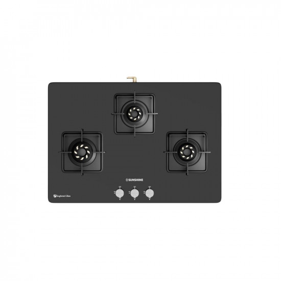 Sunshine Slimmest Magnite 3 Burner Glass Hob Top Cooktop Manual Ignition | ISI Certified | 2 Years General Warranty (Burner, Gas Valve and Glass - 5 Years)
