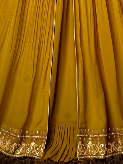Superb Mustard yellow Sequins Georgette Ready Made Anarkali Suit