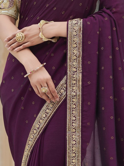 Superior Purple Sequined Embroidery Vichitra Party Wear Saree(Un-Stitched)