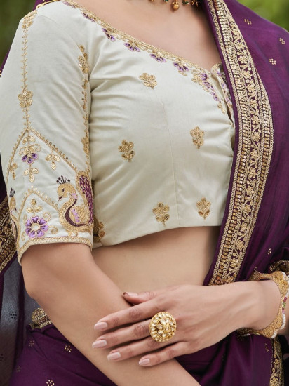 Superior Purple Sequined Embroidery Vichitra Party Wear Saree(Un-Stitched)