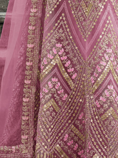 Superlative Pink Zari Embroidered Net Festival Wear Salwar Kameez(semi Stitched)