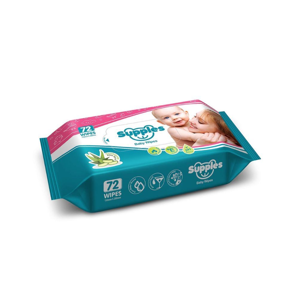 Supples Baby Wet Wipes with Aloe Vera and Vitamin E - 72 Wipes/Pack, (Pack of 3)