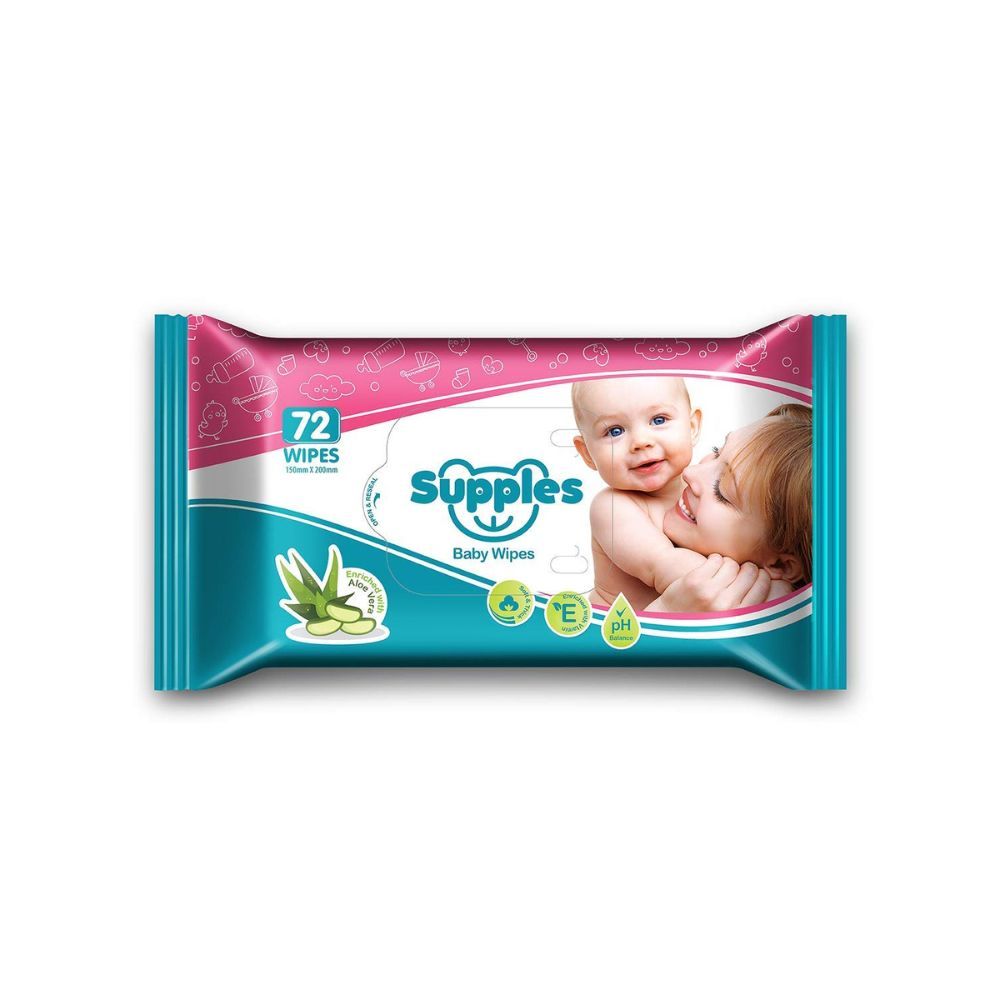 Supples Baby Wet Wipes with Aloe Vera and Vitamin E - 72 Wipes/Pack, (Pack of 3)