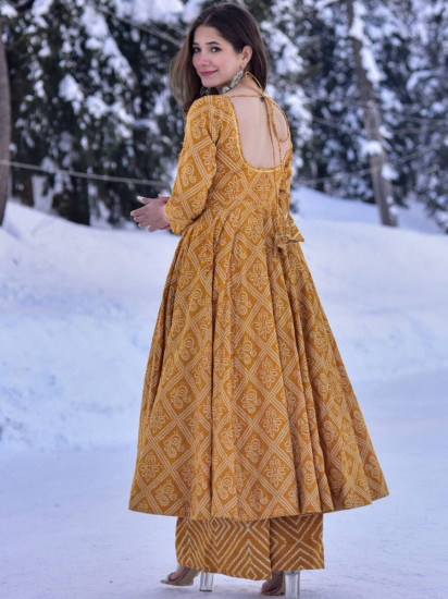 Surprising Yellow Bandhej Printed Cotton Palazzo Suit
