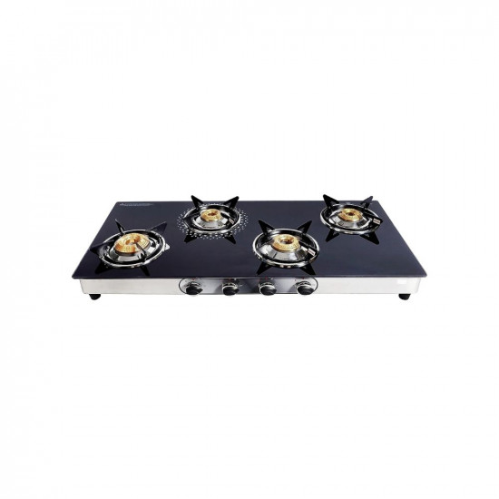 Surya Flame Supreme Gas Stove Glass Top | Stainless Steel Body | LPG Stove with Jumbo Burner & Spill Proof Design - 2 Years Complete Doorstep Warranty (4 Burner, 1)