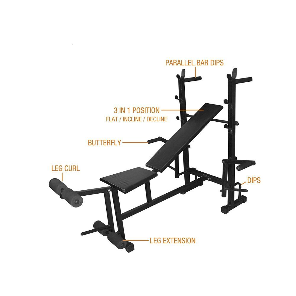 SX Fitness 8 in 1 Multipurpose Incline or Decline Heavy Duty Home Gym Bench- 250 kg, Black