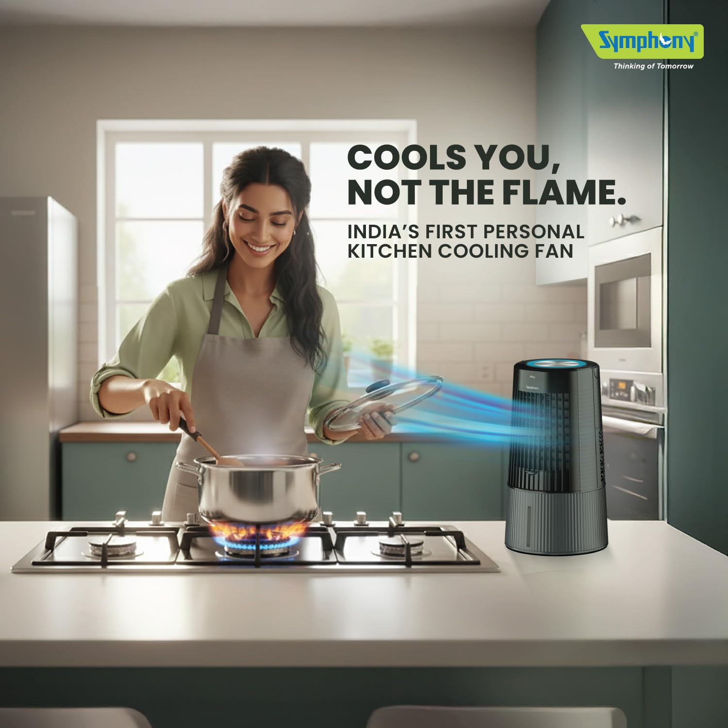 Symphony Duet-i Personal Kitchen Cooling Fan For Home and Office Tabletop with Honeycomb Pad Kitchen Fans for Home Cooking Mini Portable Fan Low Power Consumption 6L Grey