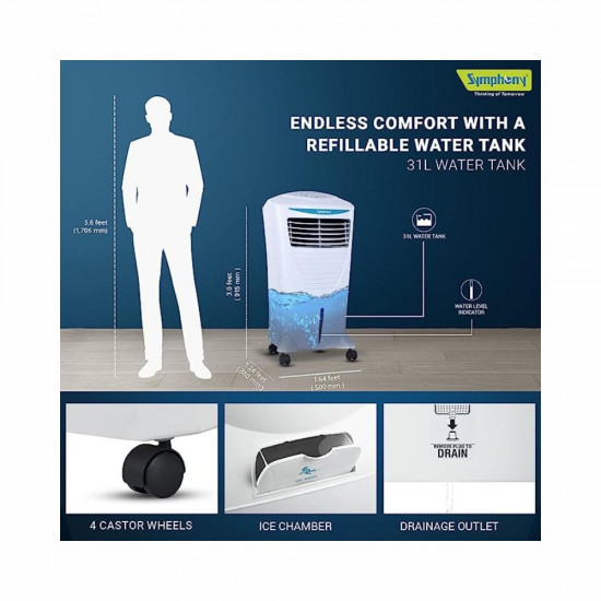 Symphony Hicool i Personal Air Cooler For Home with Remote with Honeycomb Pad