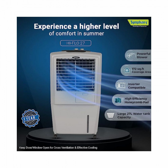 Symphony HiFlo 27 Personal Air Cooler For Home with Powerful Blower