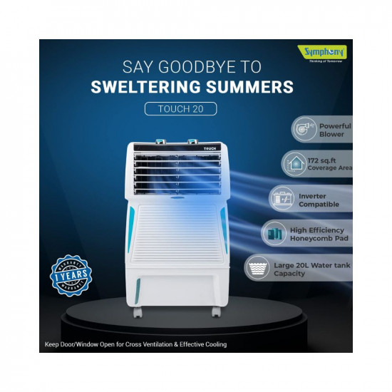 Symphony Touch 20 Personal Air Cooler for Home with Honeycomb Pads