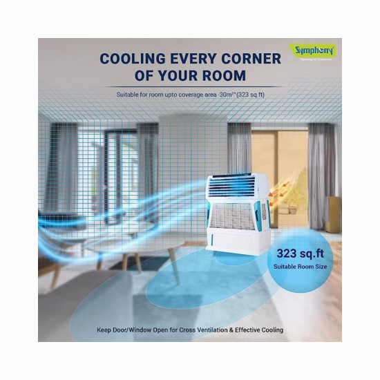 Symphony Touch 55 Personal Air Cooler For Home with 4 Side Aspen Pads