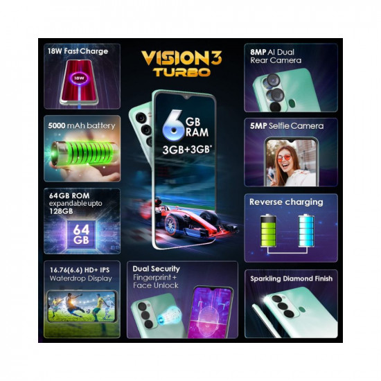 Tarun Mobiles Itel Vision3 Turbo 3GB RAM+3GB Turbo RAM (Green)