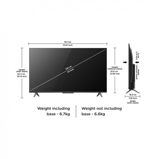 TCL 108 cm (43 inches) 4K Ultra HD Smart QLED Google TV 43C645 (Black)