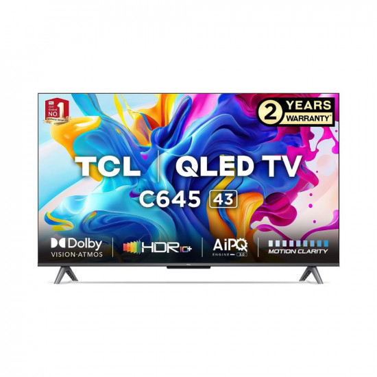 TCL 108 cm (43 inches) 4K Ultra HD Smart QLED Google TV 43C645 (Black)