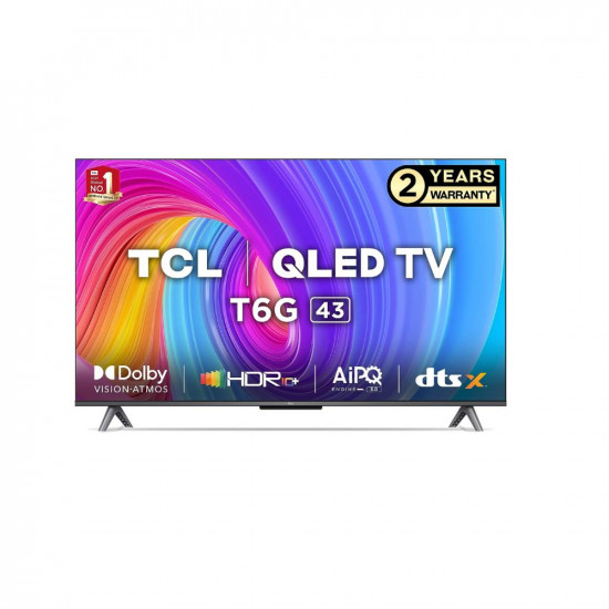 TCL 108 cm (43 inches) 4K Ultra HD Smart QLED Google TV 43T6G (Black)