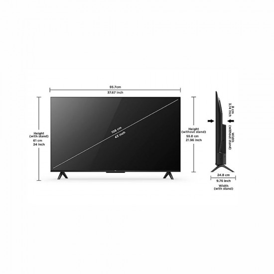 TCL 108 cm 43 inches Bezel Less Series 4K Ultra HD Smart LED Google TV 43P635 Black