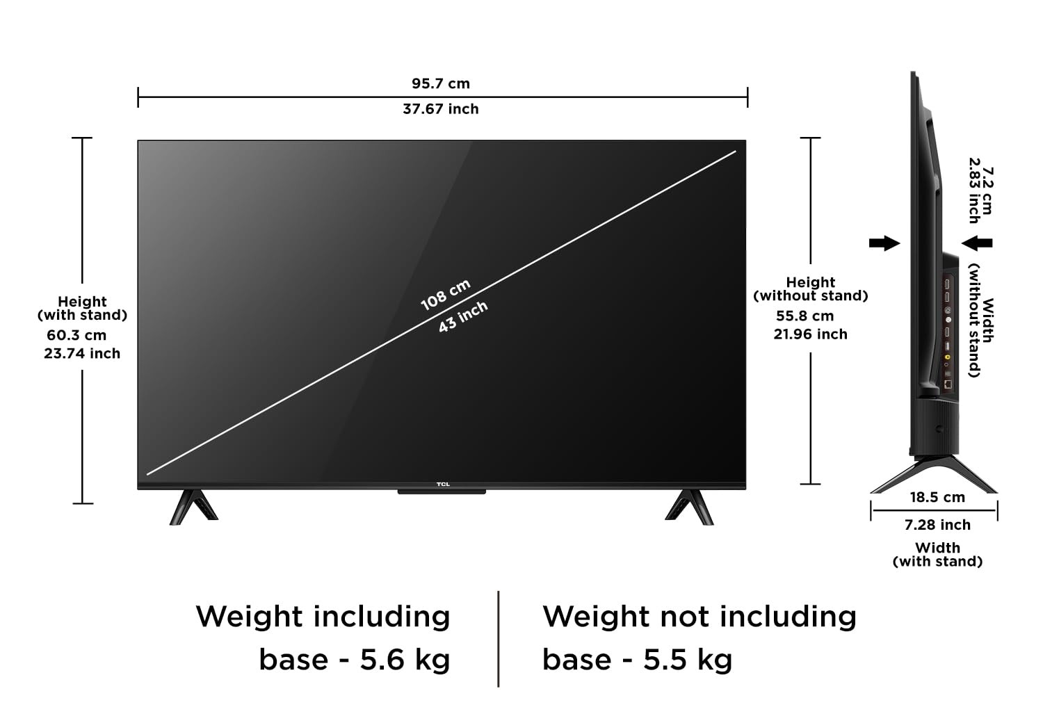 TCL 108 cm 43 inches Metallic Bezel-Less Series 4K Ultra HD Smart LED Google TV 43V6B Black