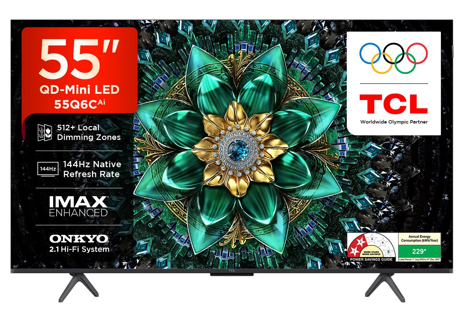 TCL 139 cm 55 Inches 4K UHD Smart QD-Mini LED Google TV  144Hz Refresh Rate  3GB RAM  46W Onkyo 21  Upto 512 Zones  IMAX Enhanced  55Q6C