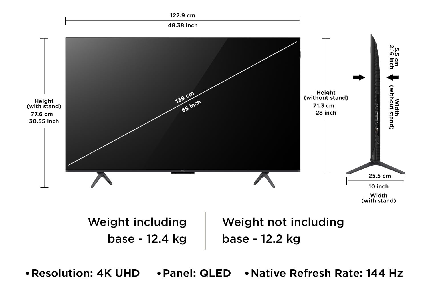 TCL 139 cm 55 Inches 4K UHD Smart QD-Mini LED Google TV 144Hz Refresh Rate 3GB RAM 46W Onkyo 21 Upto 512 Zones IMAX Enhanced 55Q6C