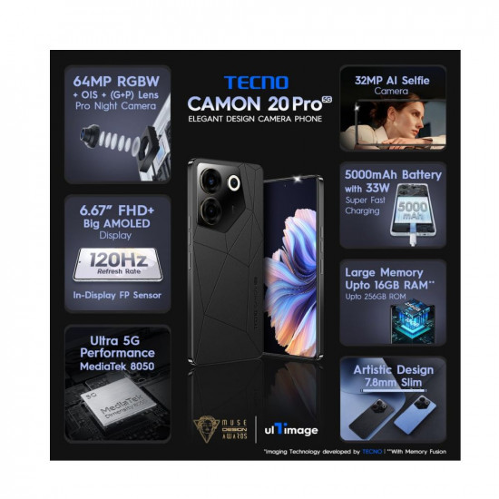 Tecno Camon 20 Pro 5G (Serenity Blue, 8GB RAM,256GB Storage)