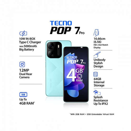 Tecno Pop 7 pro (Uyuni Blue, 64 GB)  (2 GB RAM)
